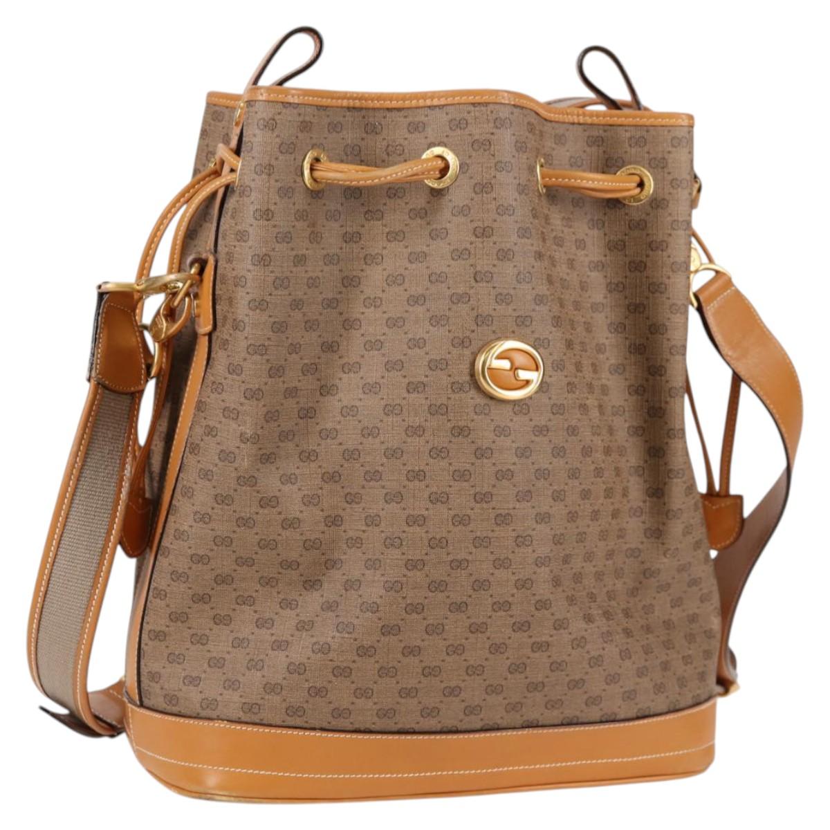 GUCCI Micro GG Supreme Shoulder Bag PVC Beige Gold Auth ep9824