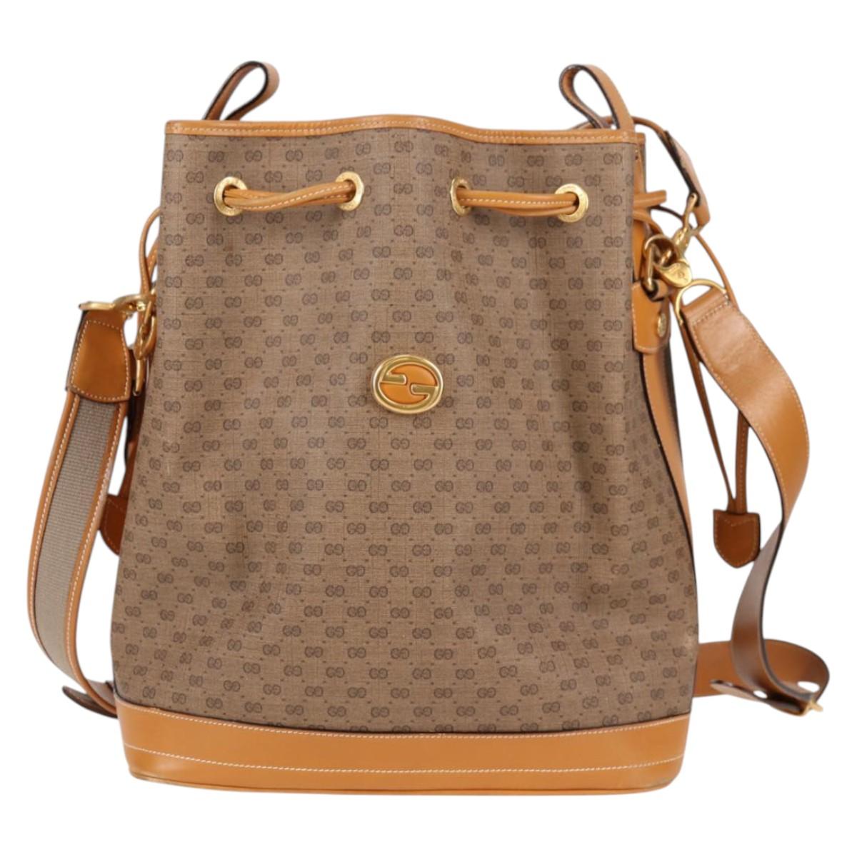 GUCCI Micro GG Supreme Shoulder Bag PVC Beige Gold Auth ep9824