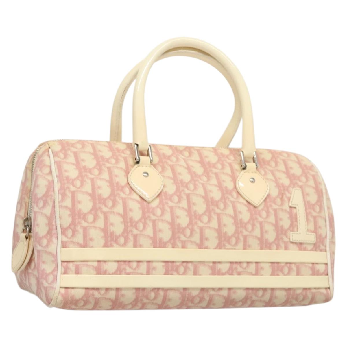 Christian Dior Trotter Canvas Hand Bag PVC Pink Silver Auth ep9825