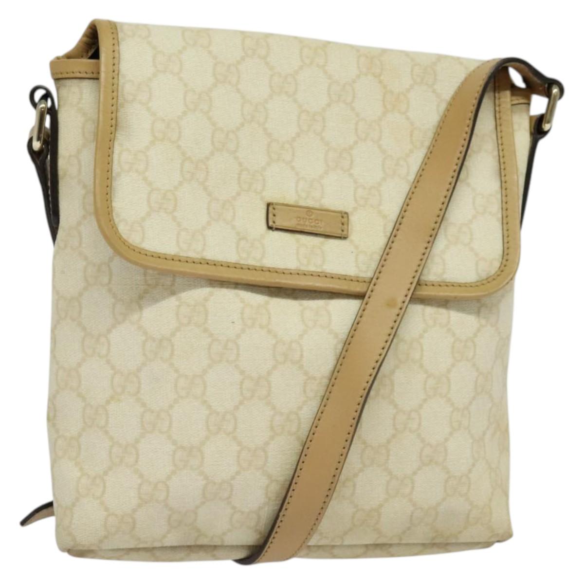 GUCCI GG Supreme Shoulder Bag PVC White Gold 223666 Auth ep9826