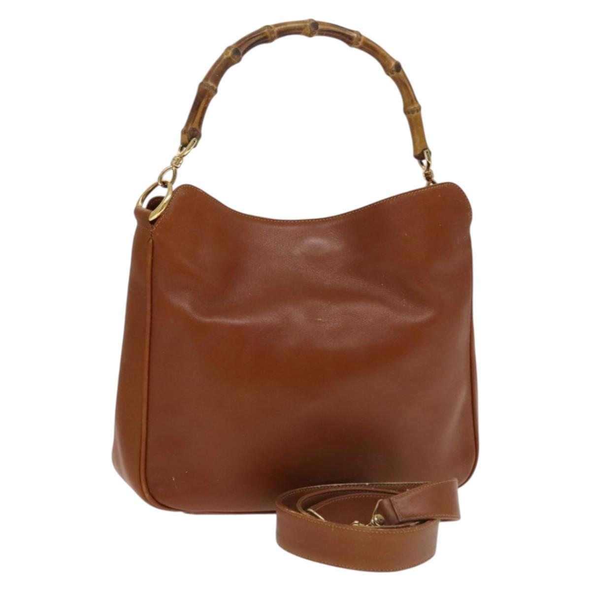 GUCCI Bamboo Hand Bag Leather 2way Brown Gold 001 0166 1638 Auth ep9829
