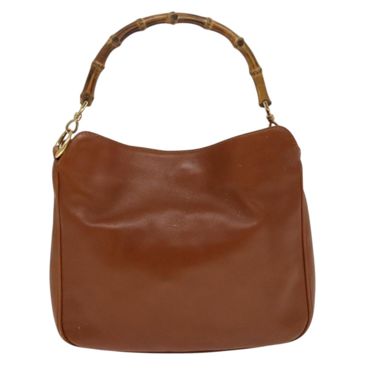 GUCCI Bamboo Hand Bag Leather 2way Brown Gold 001 0166 1638 Auth ep9829