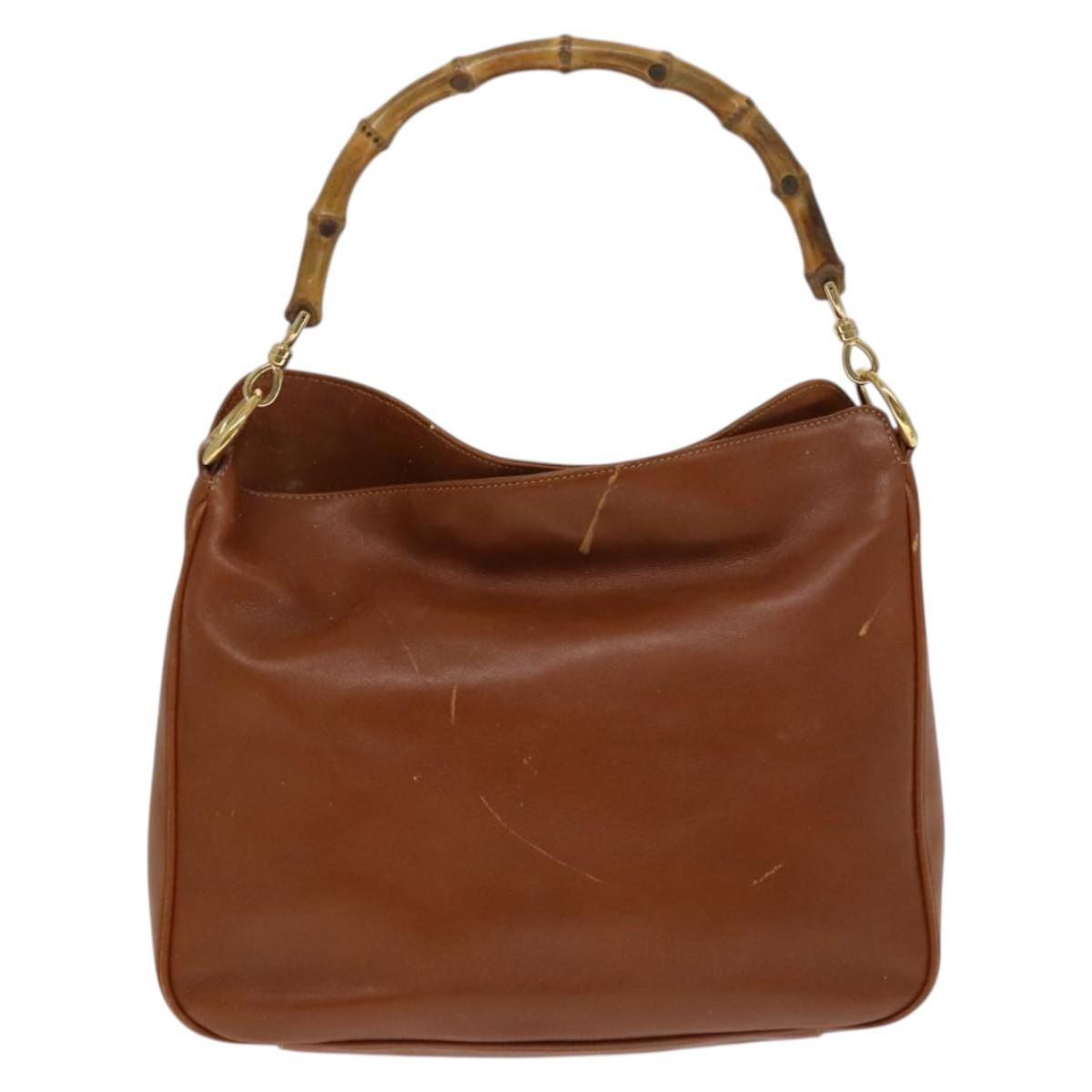 GUCCI Bamboo Hand Bag Leather 2way Brown Gold 001 0166 1638 Auth ep9829