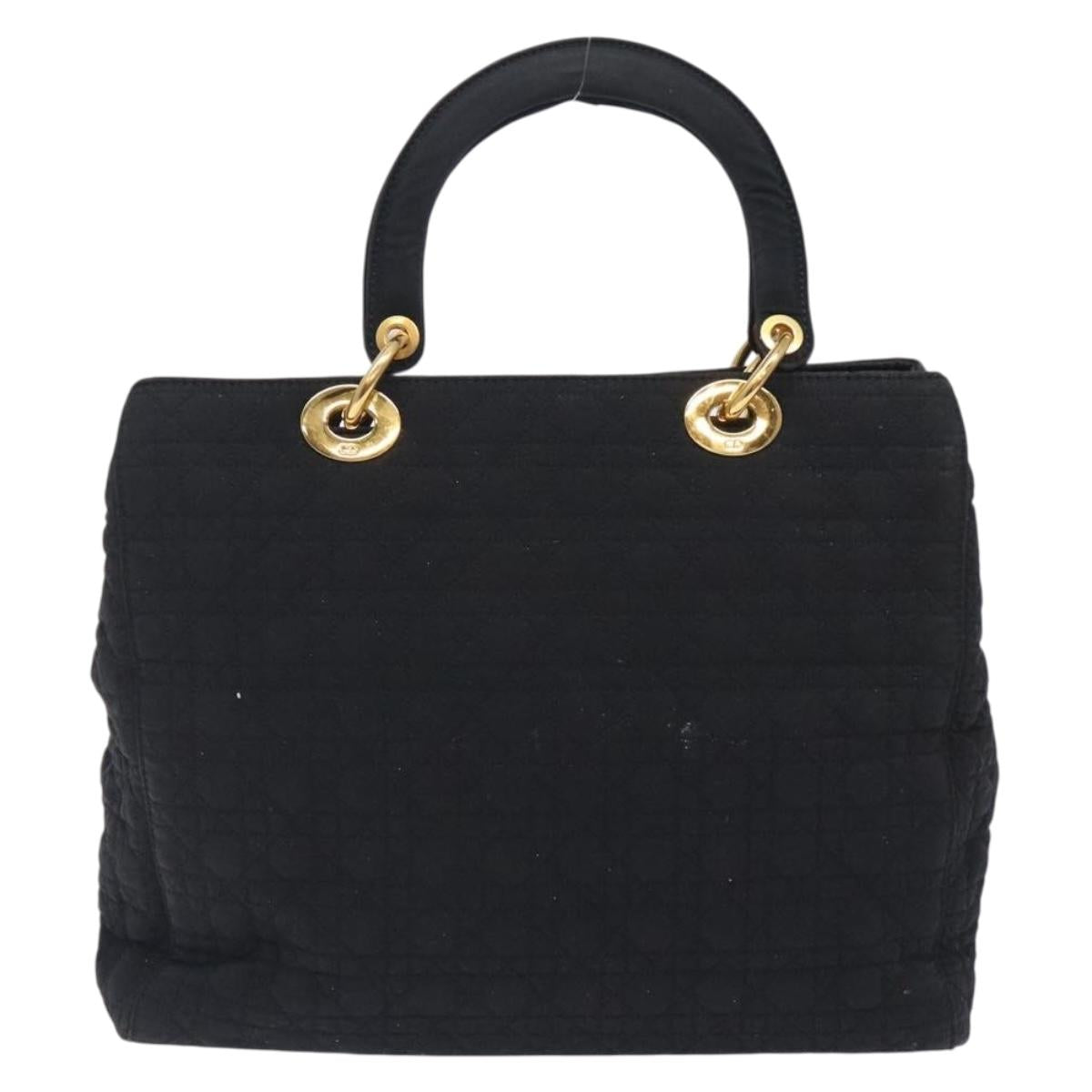Christian Dior Canage Hand Bag Nylon Black Gold Auth ep9833