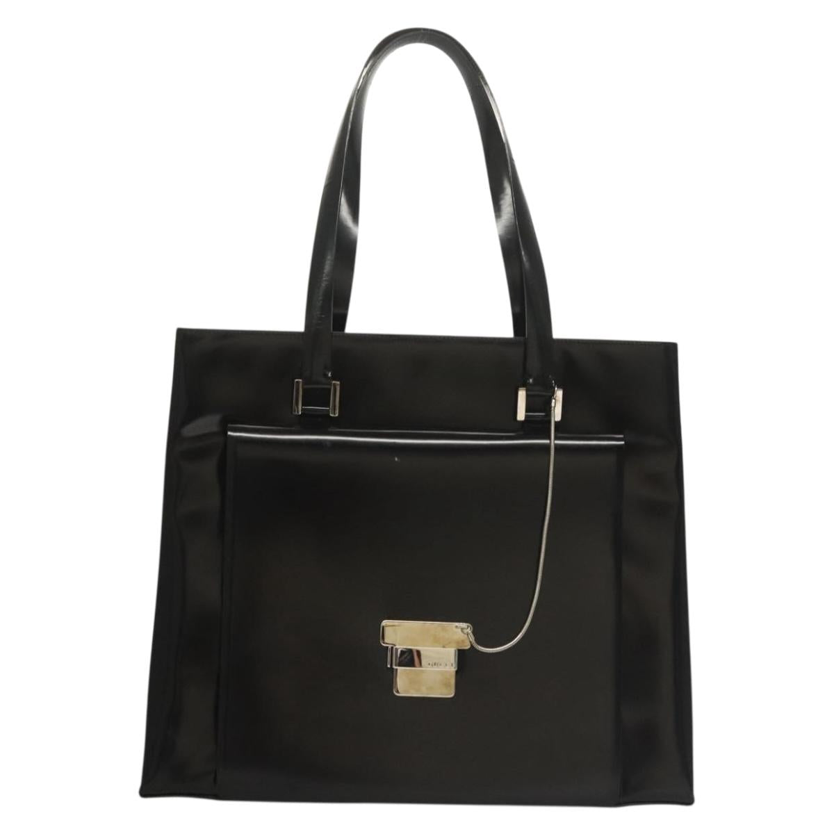 GUCCI Tote Bag Patent leather Black Silver Auth ep9834