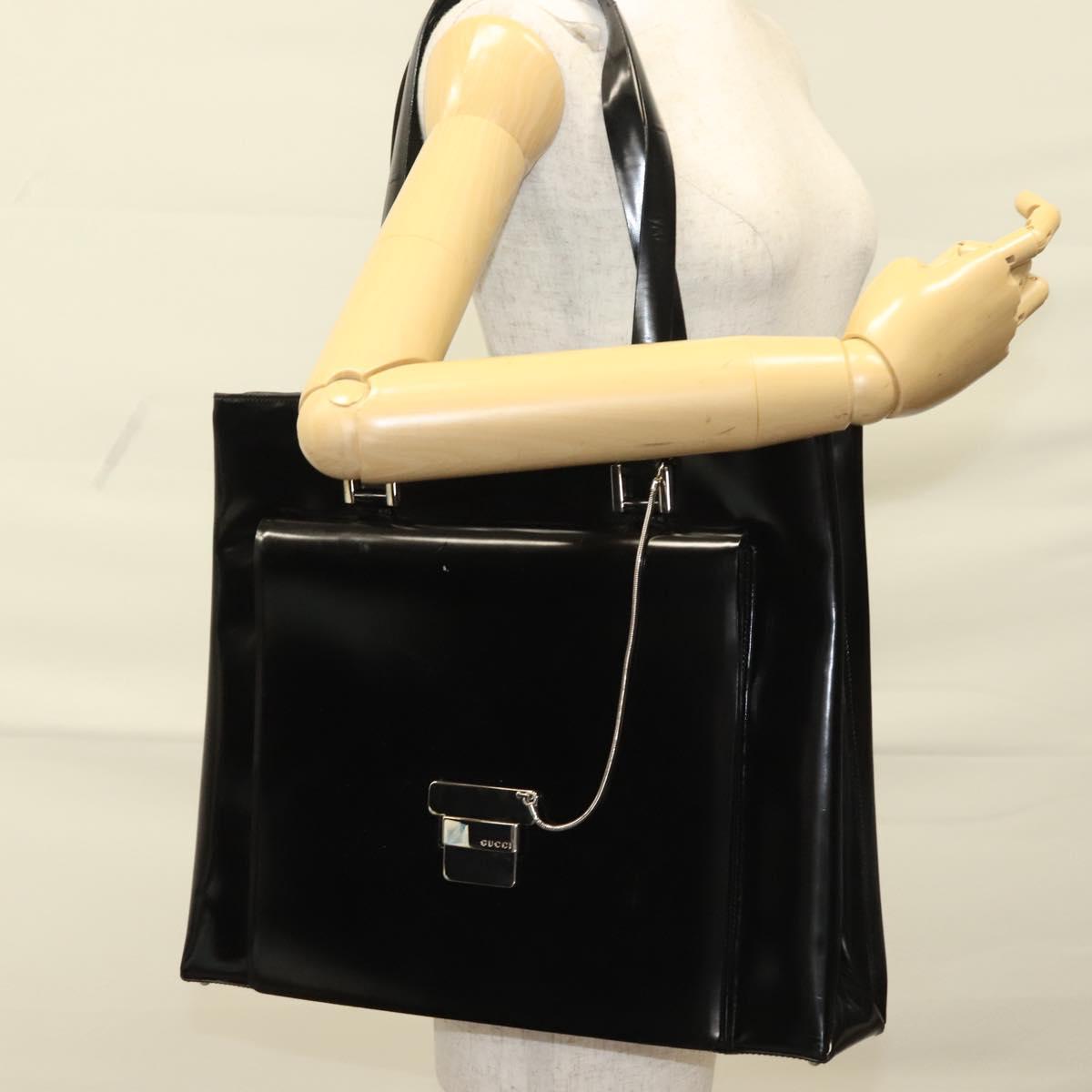 GUCCI Tote Bag Patent leather Black Silver Auth ep9834
