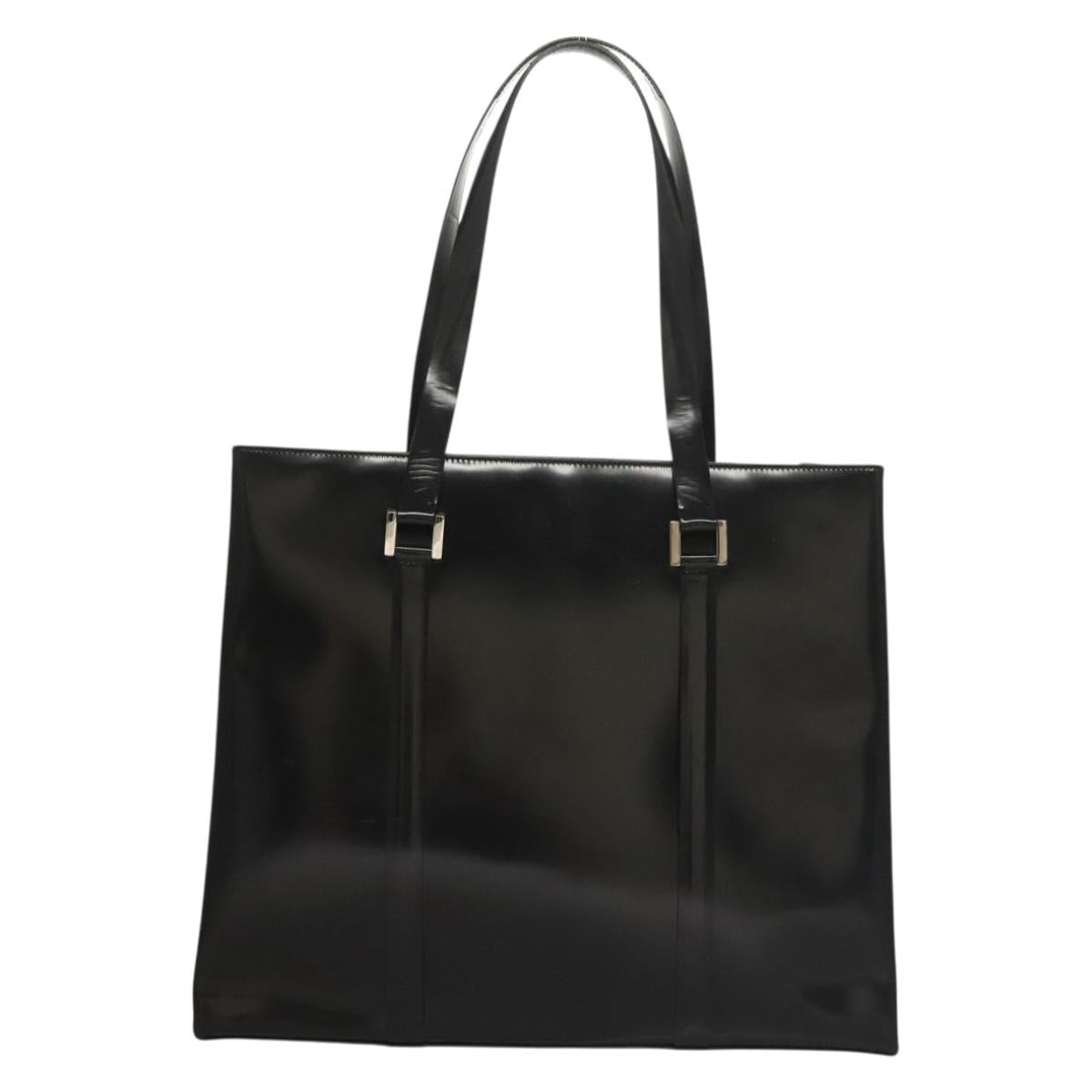 GUCCI Tote Bag Patent leather Black Silver Auth ep9834