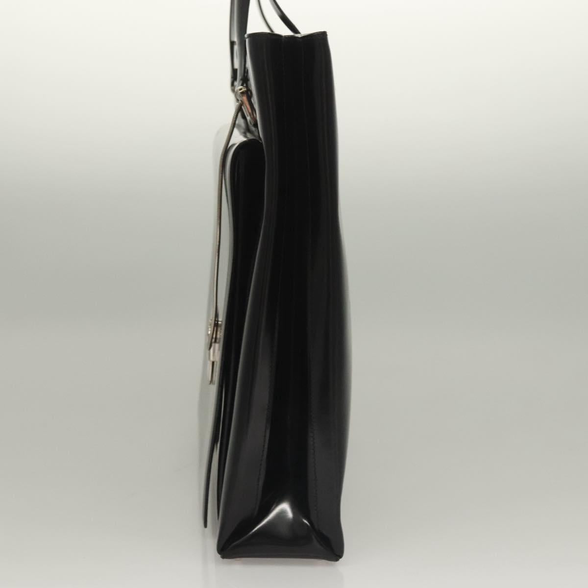 GUCCI Tote Bag Patent leather Black Silver Auth ep9834