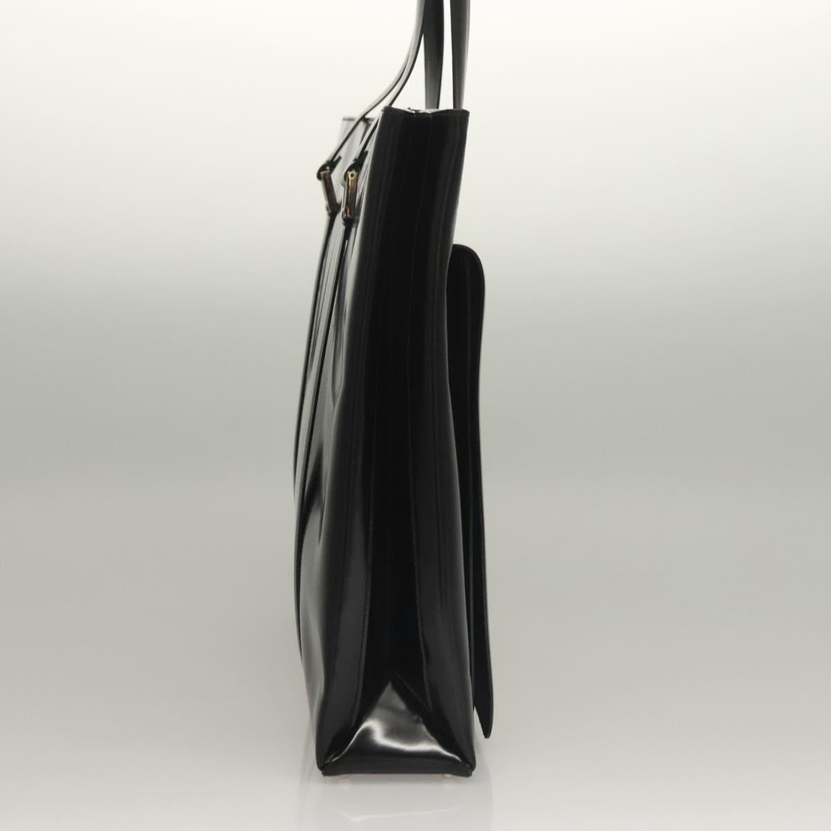 GUCCI Tote Bag Patent leather Black Silver Auth ep9834