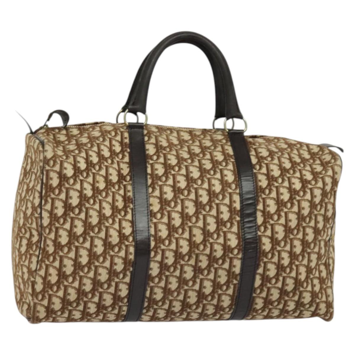 Christian Dior Trotter Canvas Boston Bag Brown Gold Auth ep9835