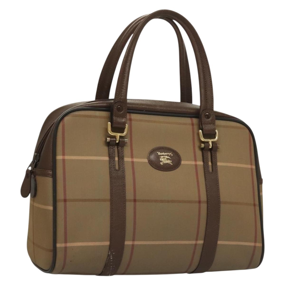 Burberrys Nova Check Hand Bag Canvas Beige Gold Auth ep9837