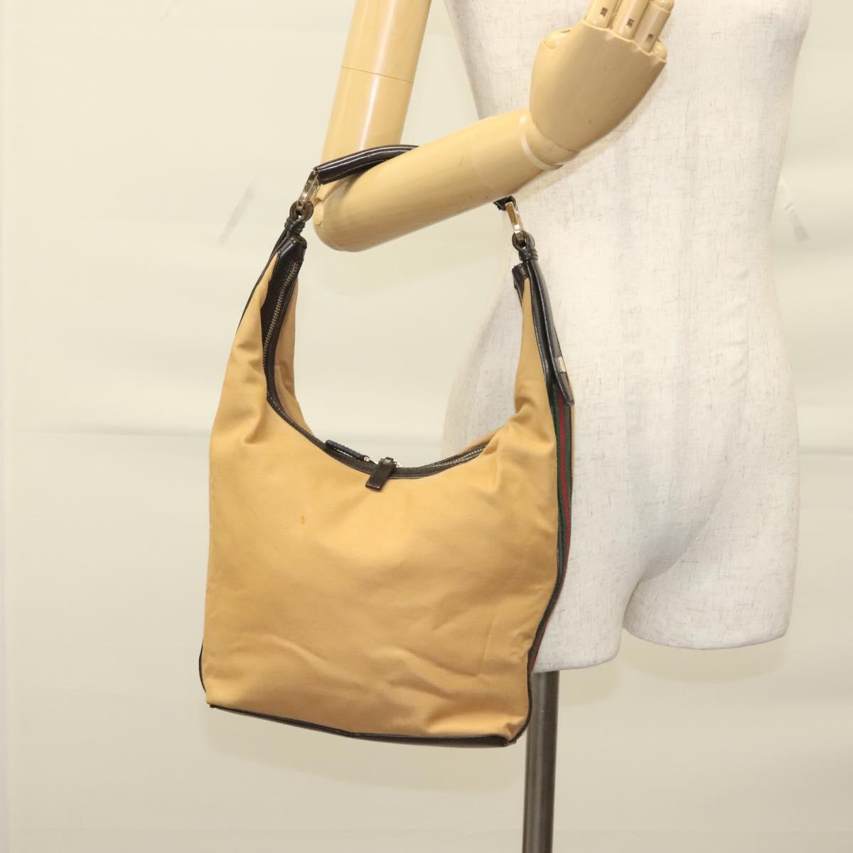 GUCCI Web Sherry Line Shoulder Bag Canvas Beige Gold 001 4288 Auth ep9856