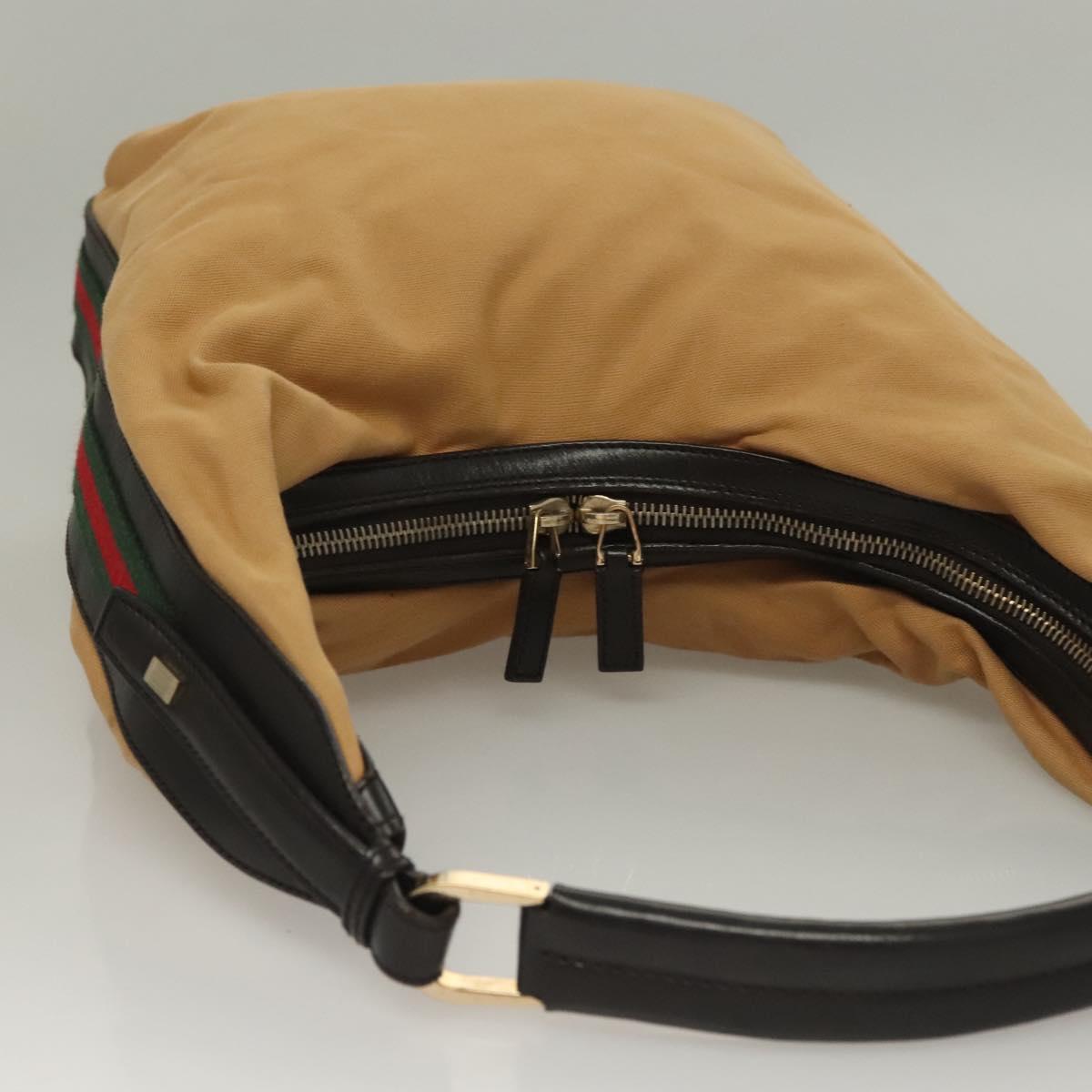 GUCCI Web Sherry Line Shoulder Bag Canvas Beige Gold 001 4288 Auth ep9856