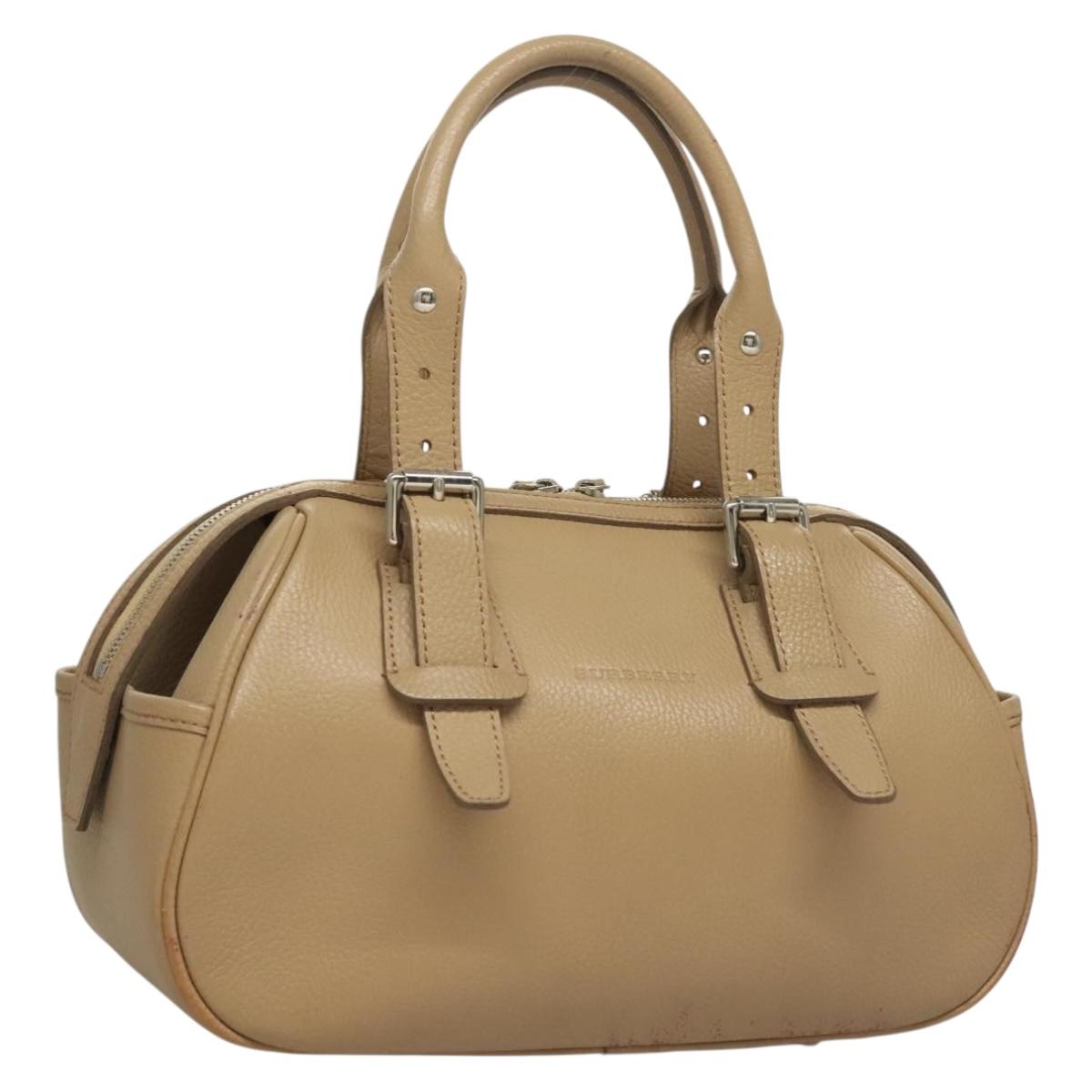 BURBERRY Hand Bag Leather Beige Silver Auth ep9861