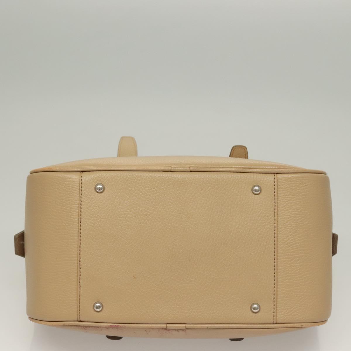 BURBERRY Hand Bag Leather Beige Silver Auth ep9861