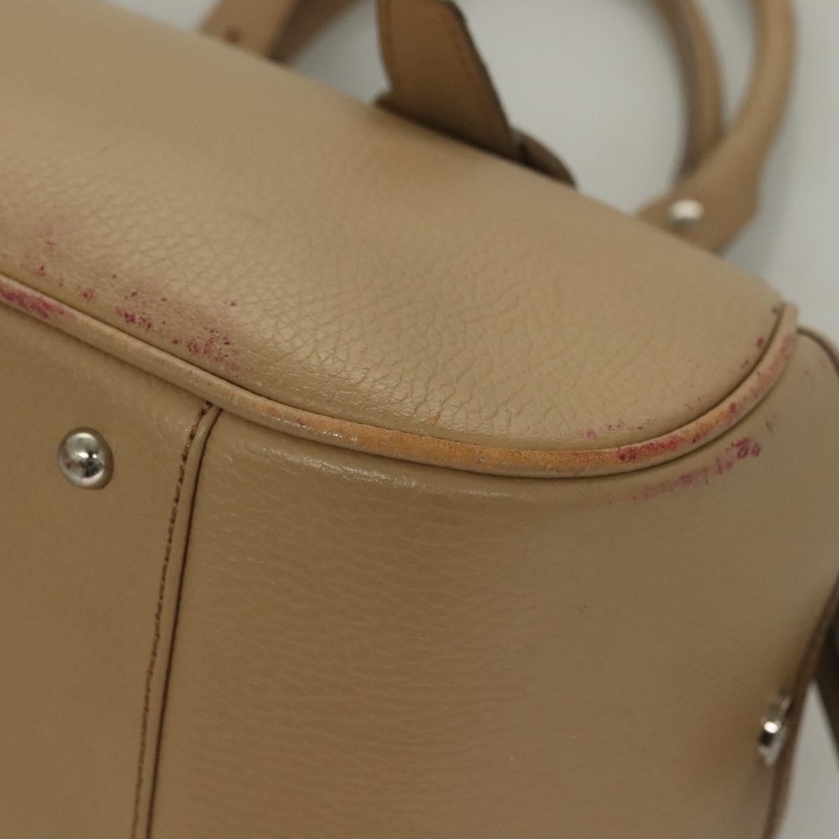 BURBERRY Hand Bag Leather Beige Silver Auth ep9861