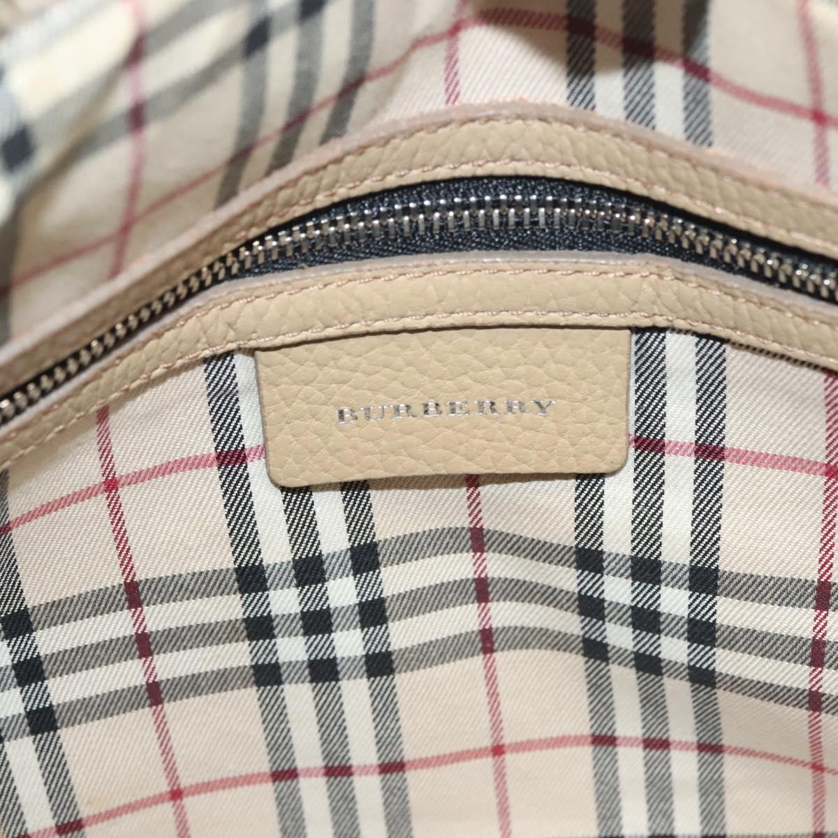 BURBERRY Hand Bag Leather Beige Silver Auth ep9861