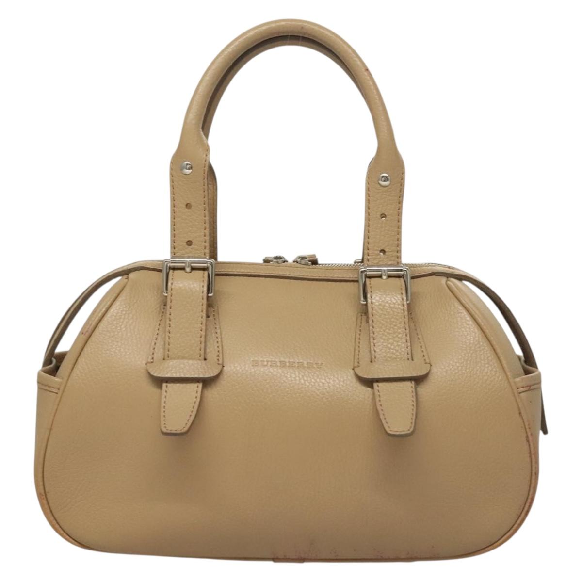 BURBERRY Hand Bag Leather Beige Silver Auth ep9861
