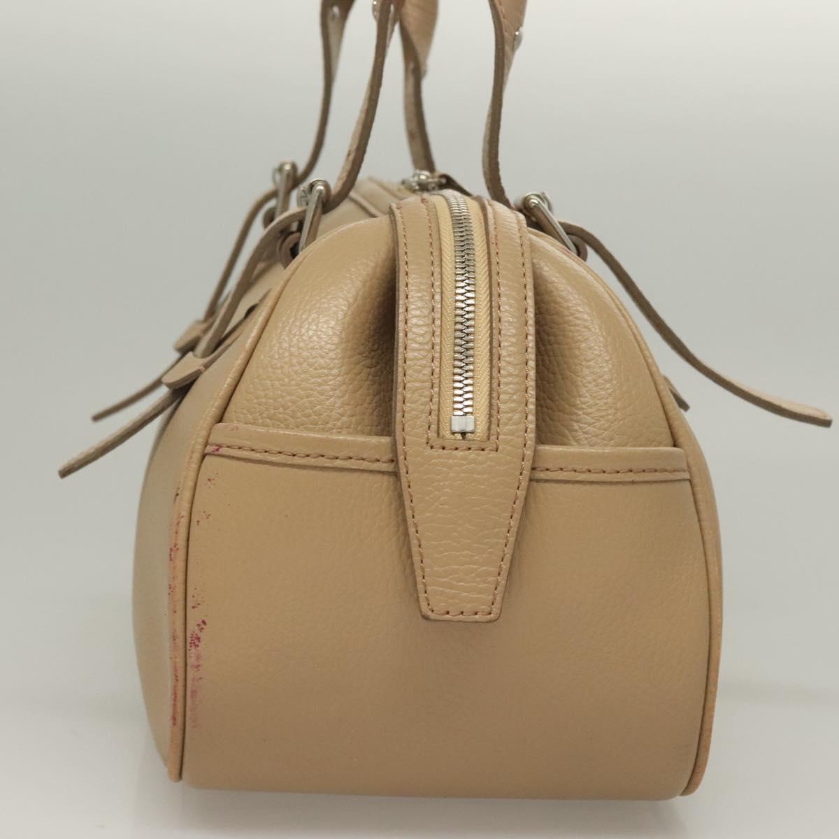 BURBERRY Hand Bag Leather Beige Silver Auth ep9861
