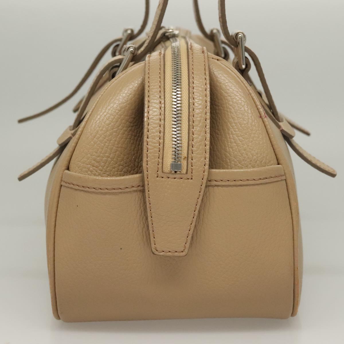 BURBERRY Hand Bag Leather Beige Silver Auth ep9861