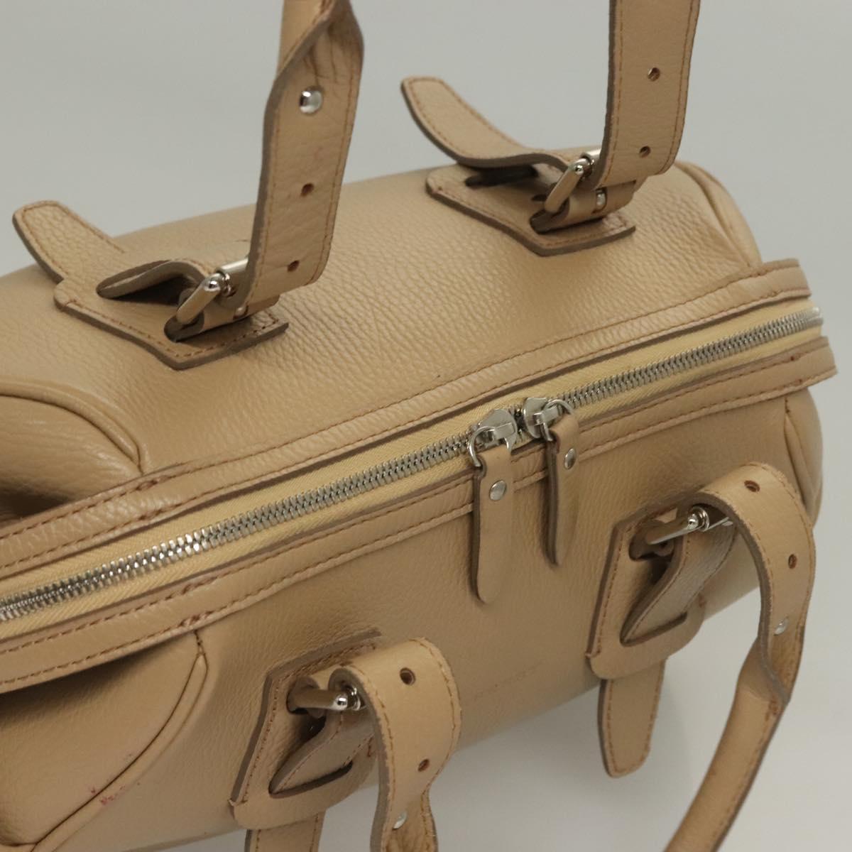 BURBERRY Hand Bag Leather Beige Silver Auth ep9861