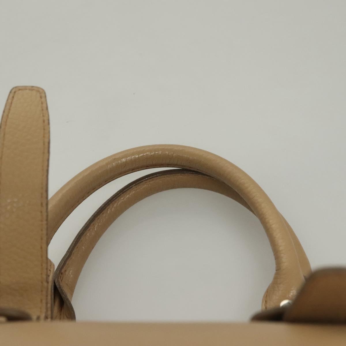 BURBERRY Hand Bag Leather Beige Silver Auth ep9861