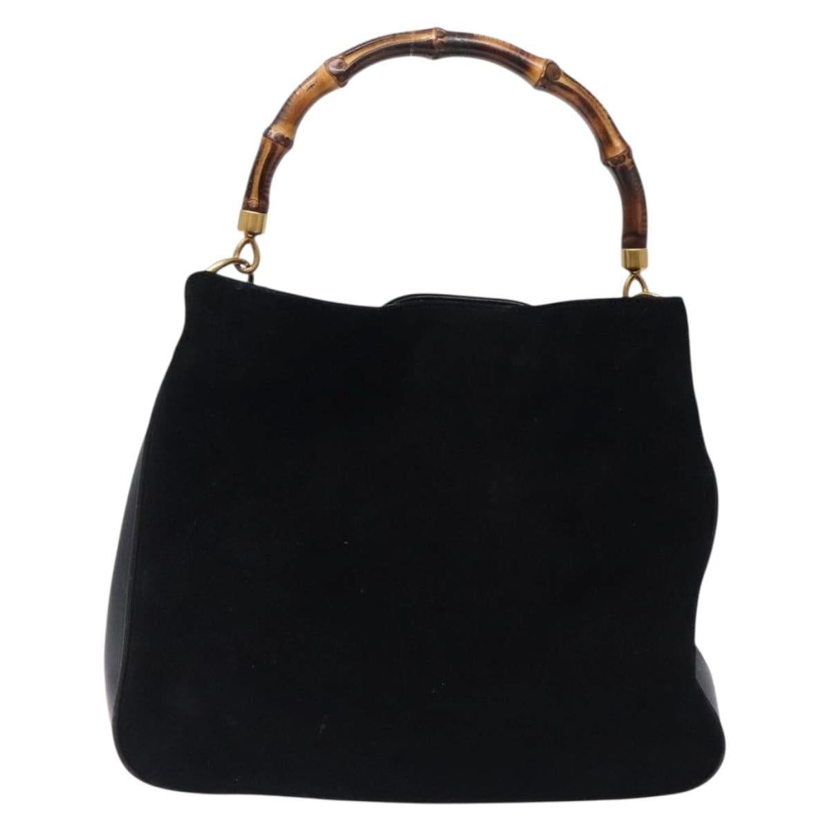GUCCI Bamboo Hand Bag Suede Black Gold 001 1014 1638 Auth ep9866