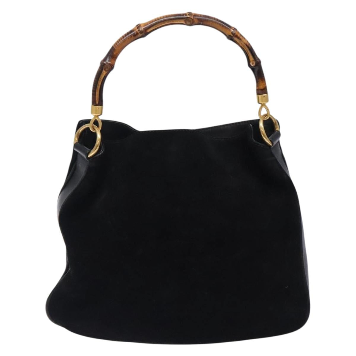 GUCCI Bamboo Hand Bag Suede Black Gold 001 1014 1638 Auth ep9866