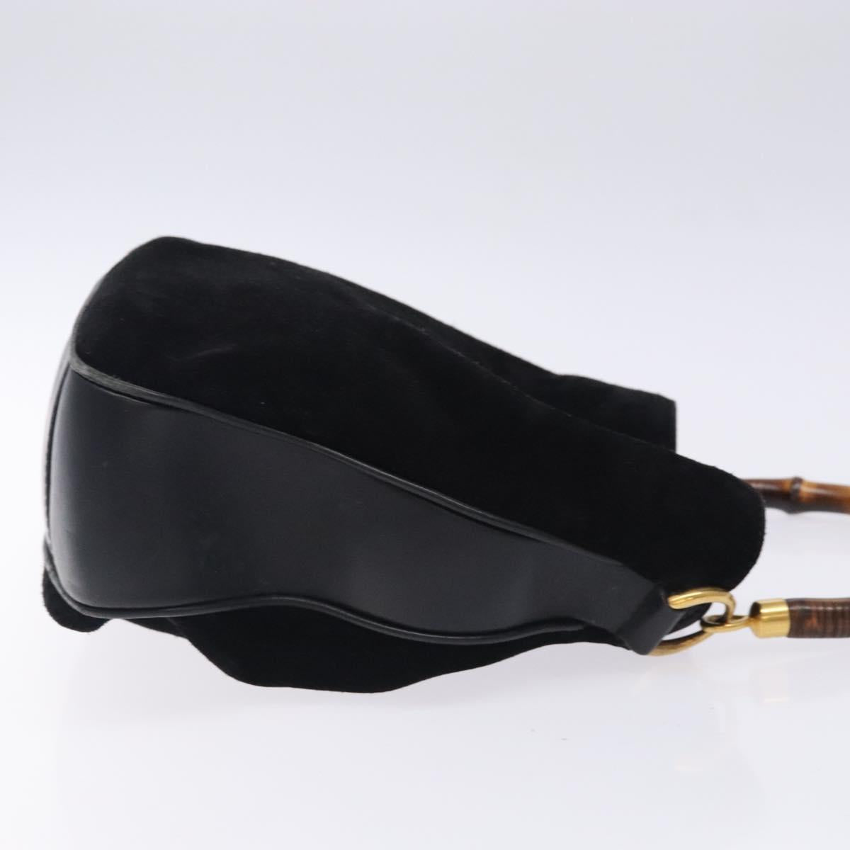 GUCCI Bamboo Hand Bag Suede Black Gold 001 1014 1638 Auth ep9866