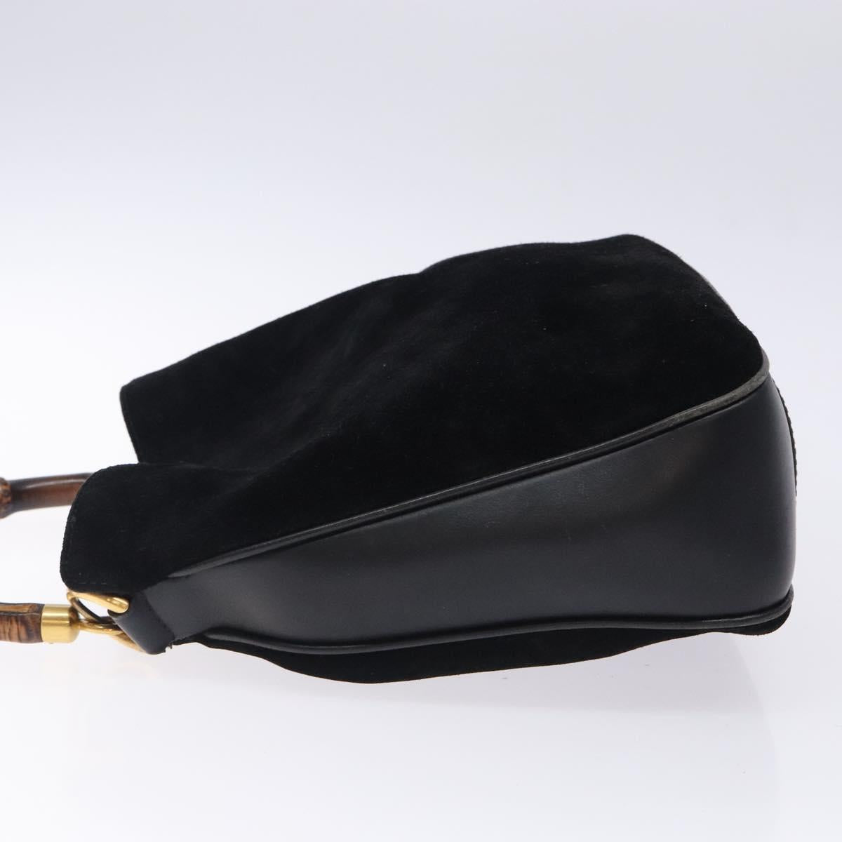 GUCCI Bamboo Hand Bag Suede Black Gold 001 1014 1638 Auth ep9866