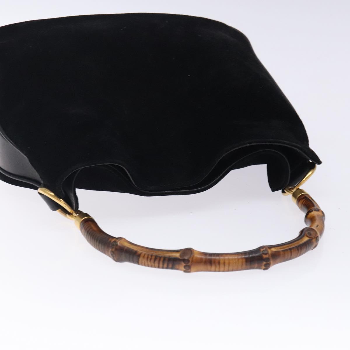GUCCI Bamboo Hand Bag Suede Black Gold 001 1014 1638 Auth ep9866