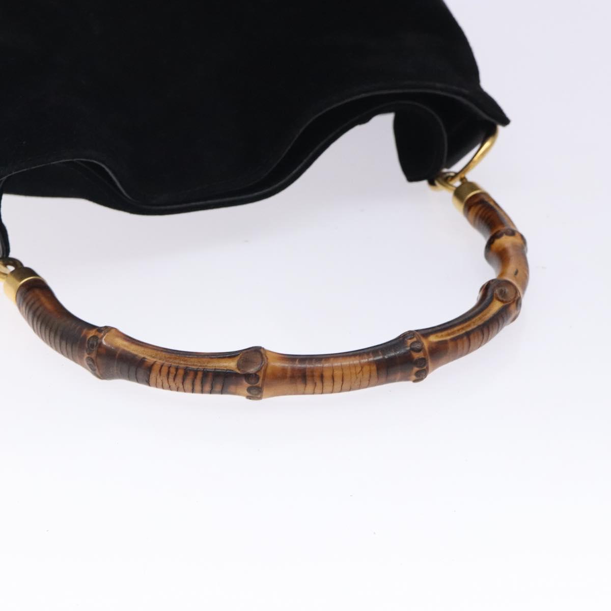 GUCCI Bamboo Hand Bag Suede Black Gold 001 1014 1638 Auth ep9866