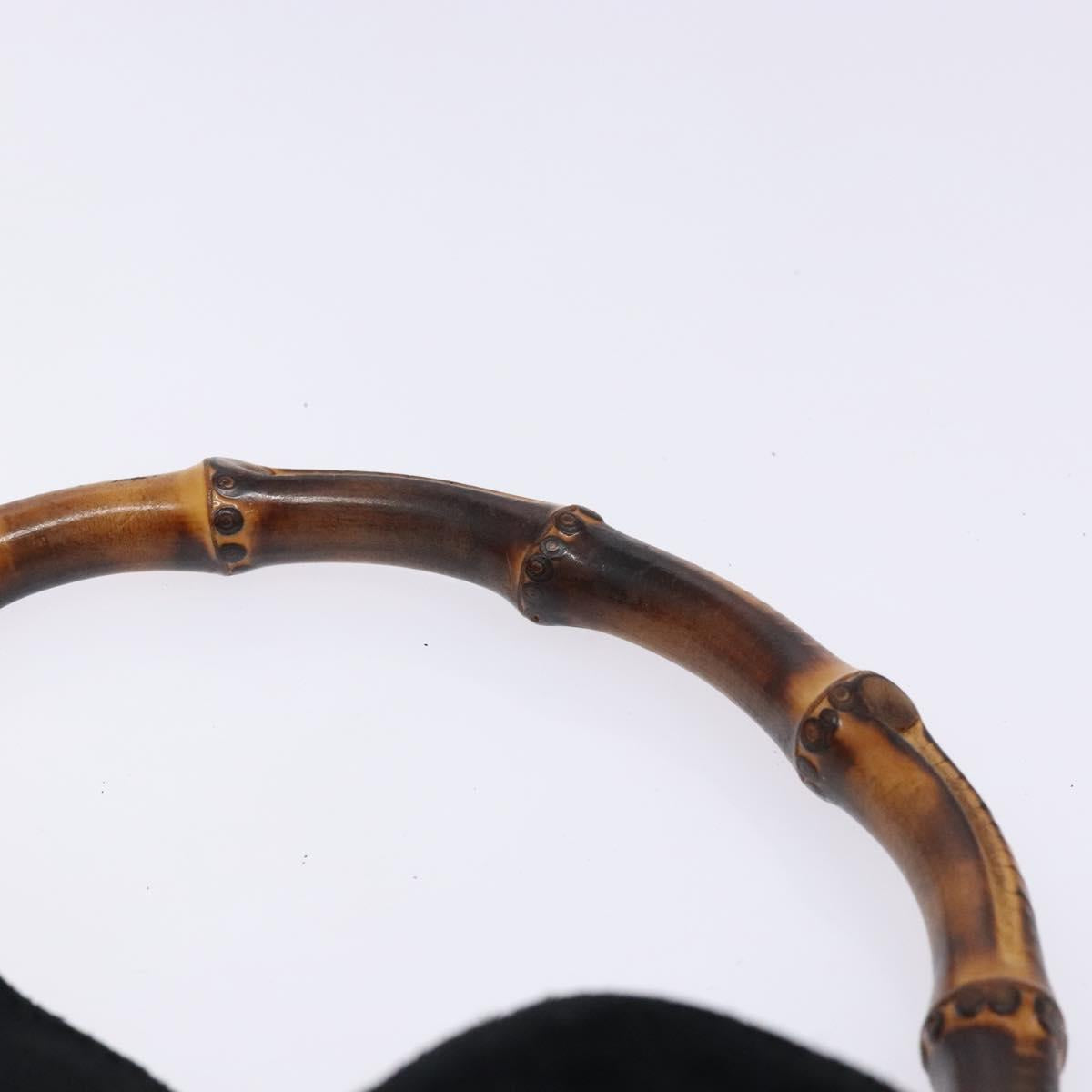 GUCCI Bamboo Hand Bag Suede Black Gold 001 1014 1638 Auth ep9866