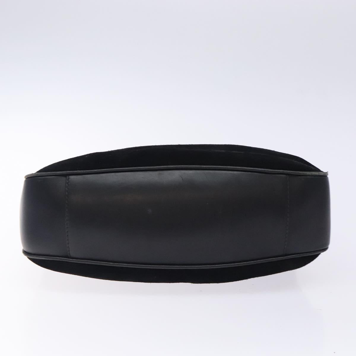 GUCCI Bamboo Hand Bag Suede Black Gold 001 1014 1638 Auth ep9866