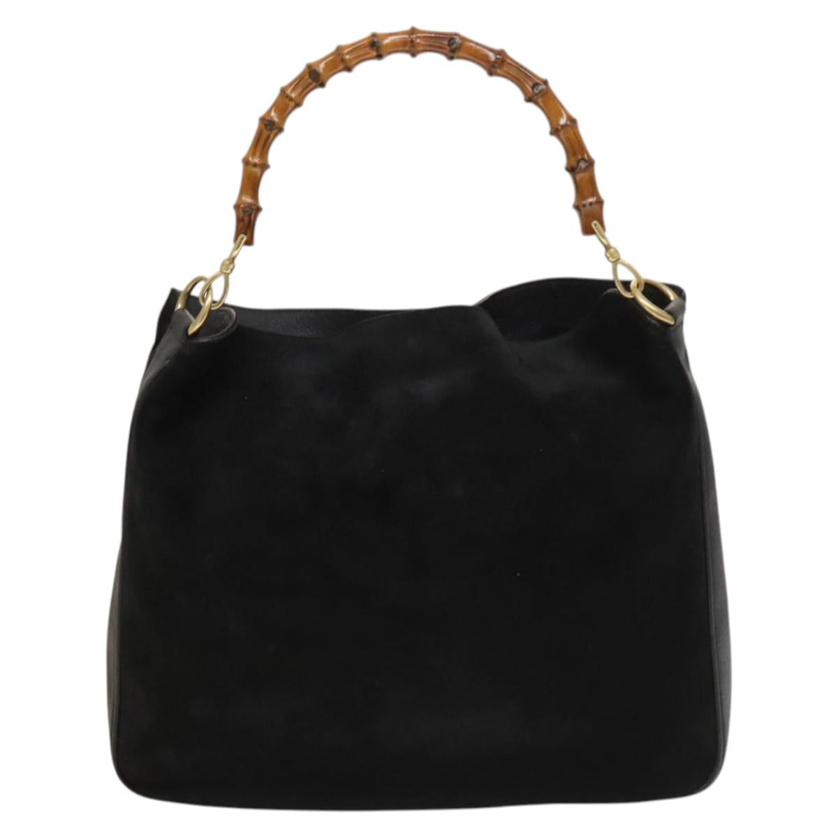 GUCCI Bamboo Hand Bag Suede 2way Black Gold 001 1998 1577 Auth ep9868