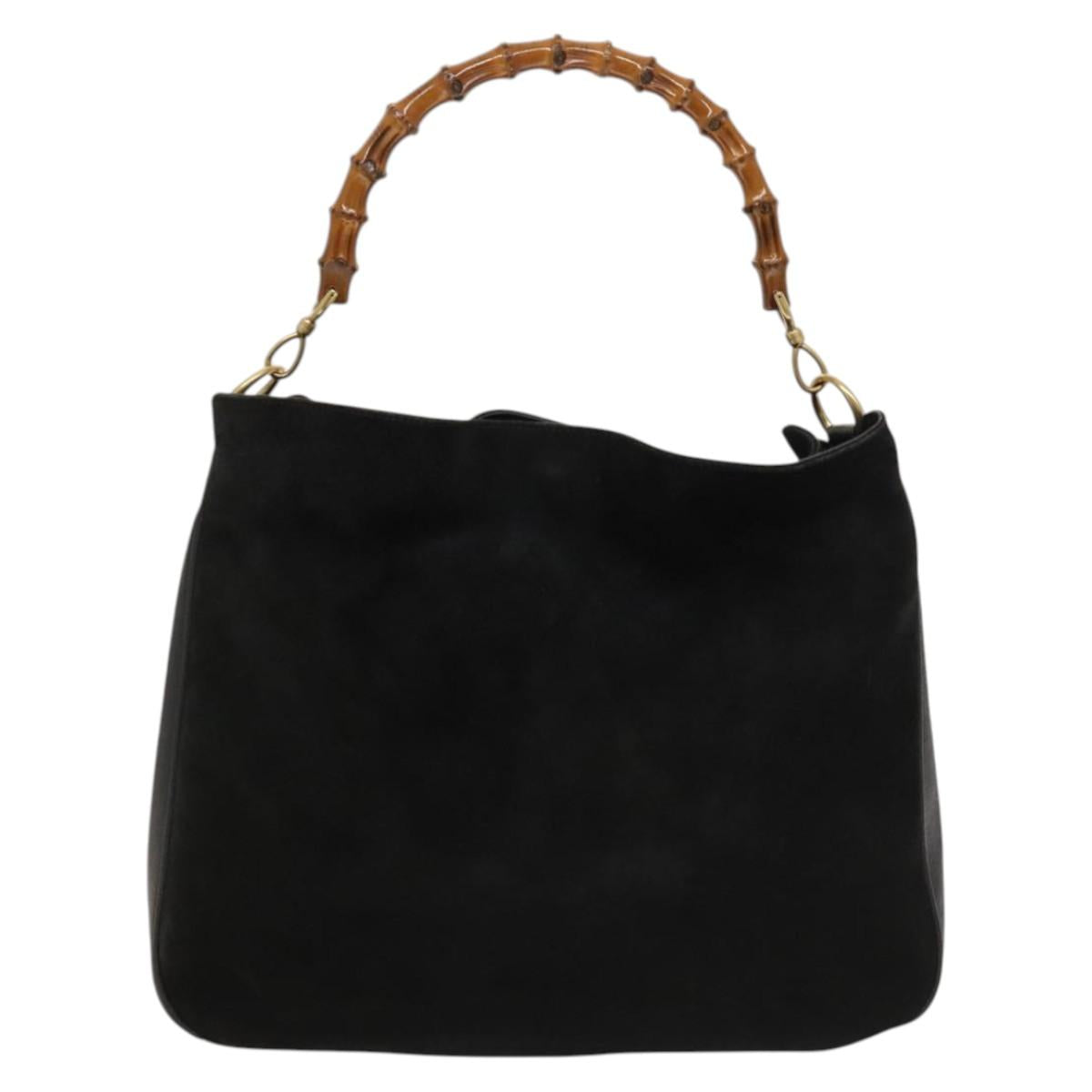 GUCCI Bamboo Hand Bag Suede 2way Black Gold 001 1998 1577 Auth ep9868