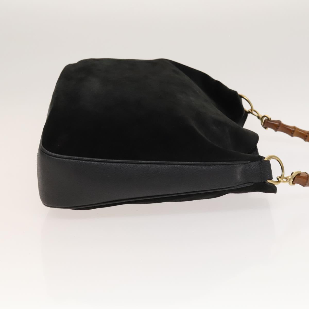 GUCCI Bamboo Hand Bag Suede 2way Black Gold 001 1998 1577 Auth ep9868