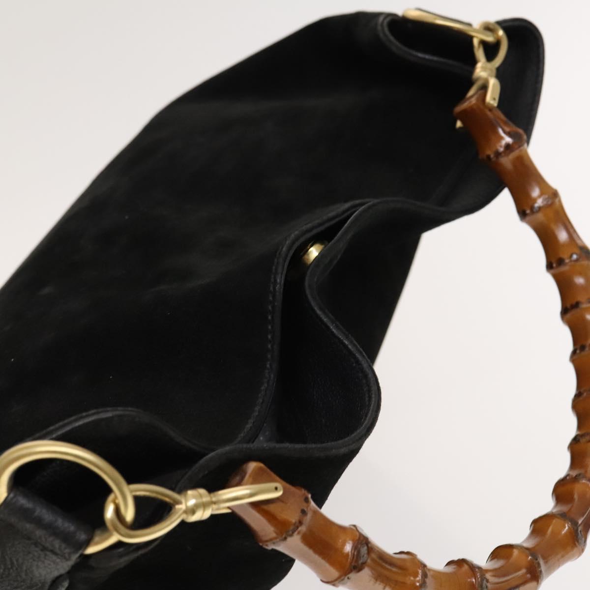 GUCCI Bamboo Hand Bag Suede 2way Black Gold 001 1998 1577 Auth ep9868
