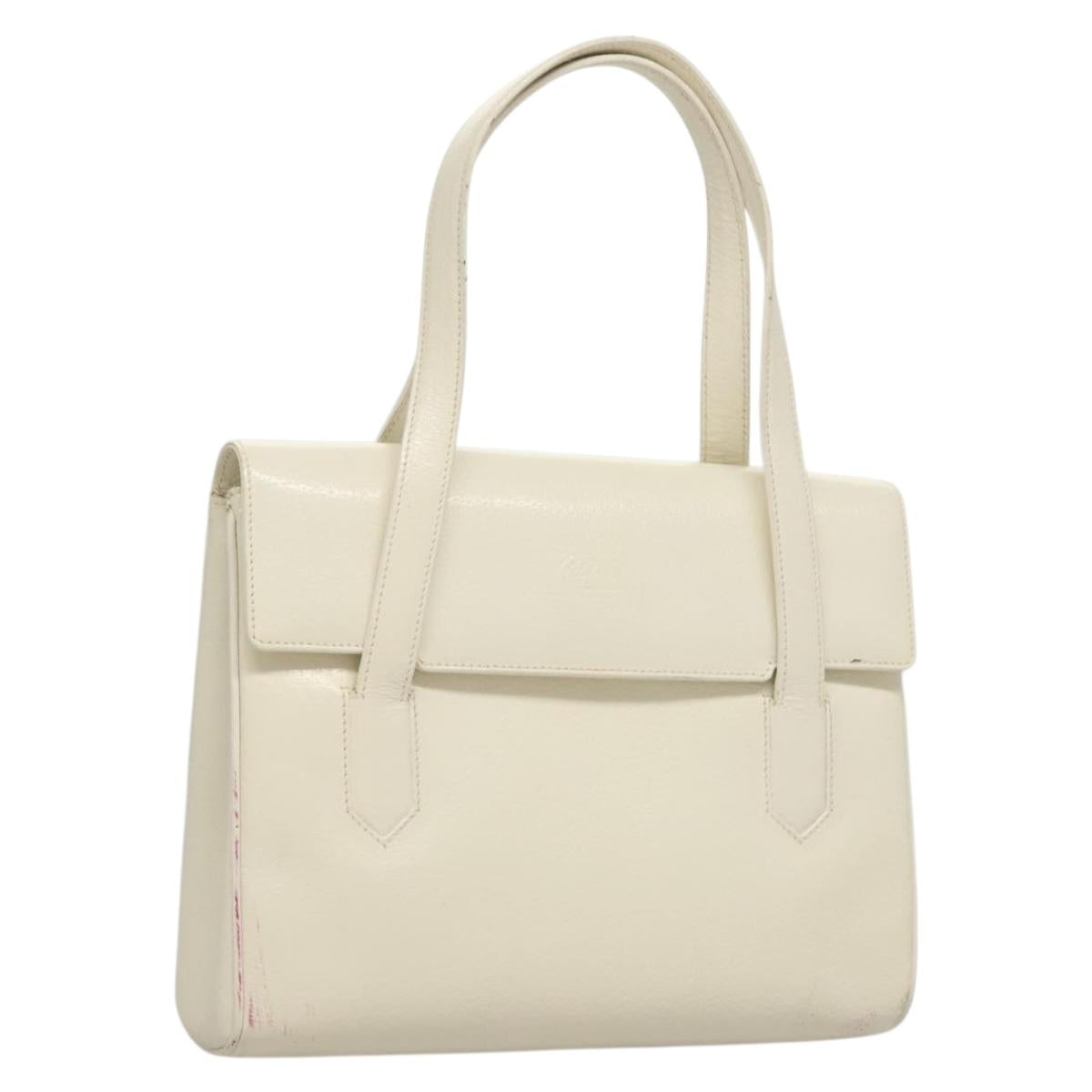 GUCCI Shoulder Bag Leather White Gold Auth ep9877