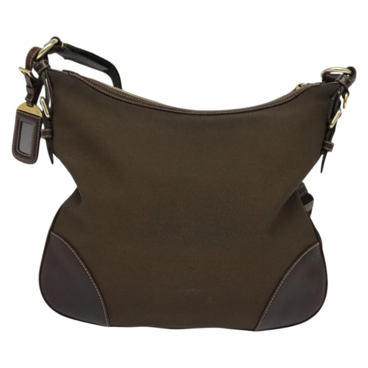 PRADA Shoulder Bag Canvas Brown Gold Auth ep9878