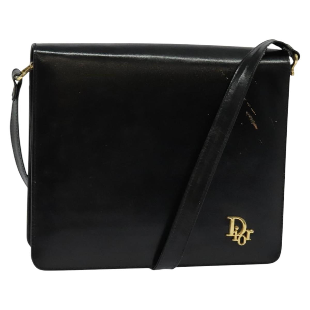 Christian Dior Shoulder Bag Leather Black Gold Auth ep9879
