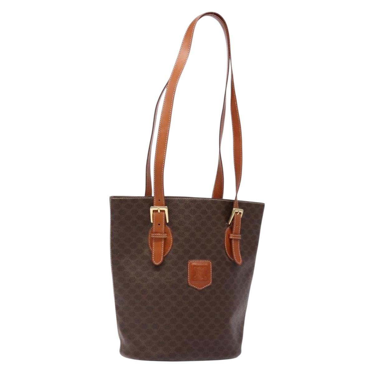 CELINE Macadam Canvas Hand Bag PVC Leather Brown Gold Auth ep9884