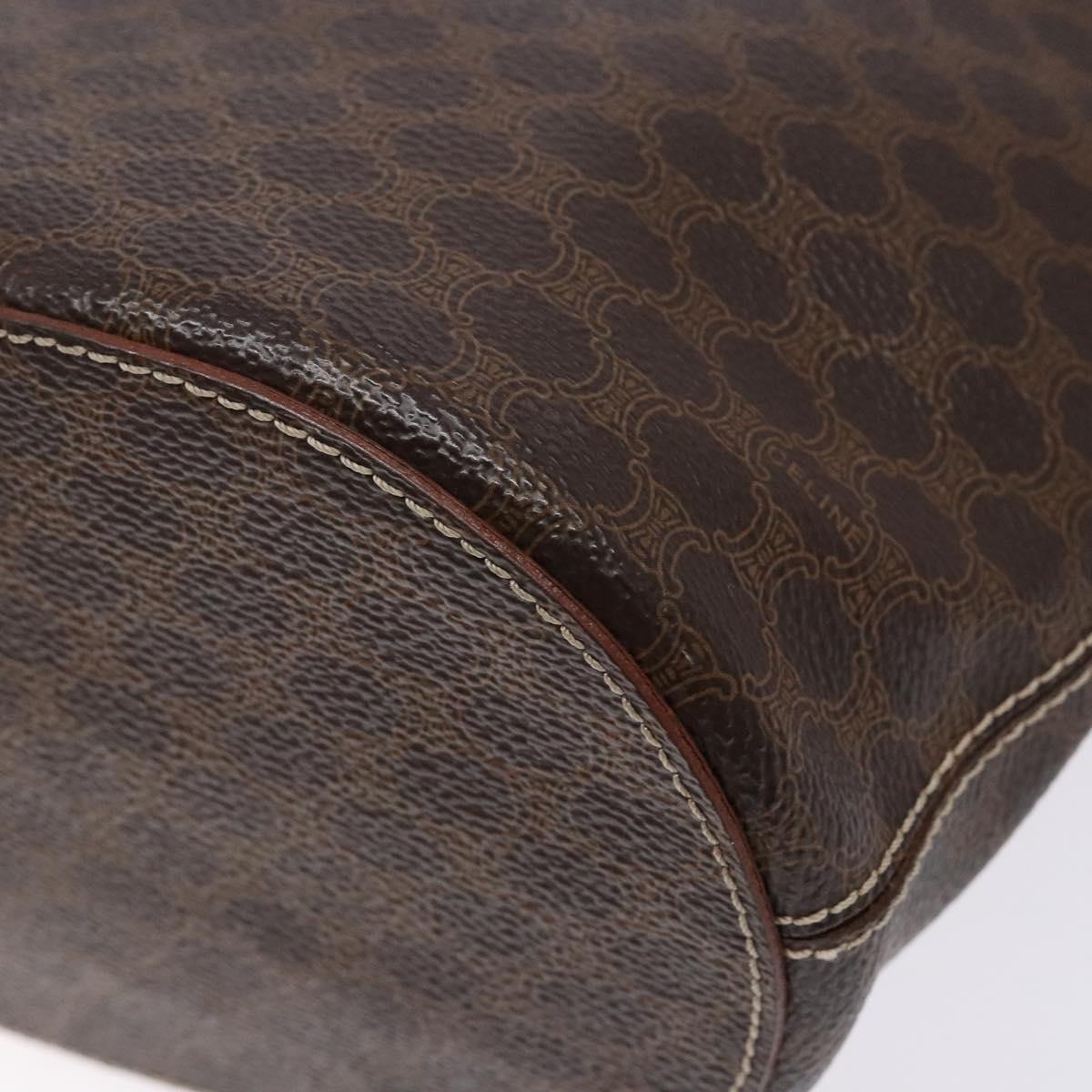CELINE Macadam Canvas Hand Bag PVC Leather Brown Gold Auth ep9884