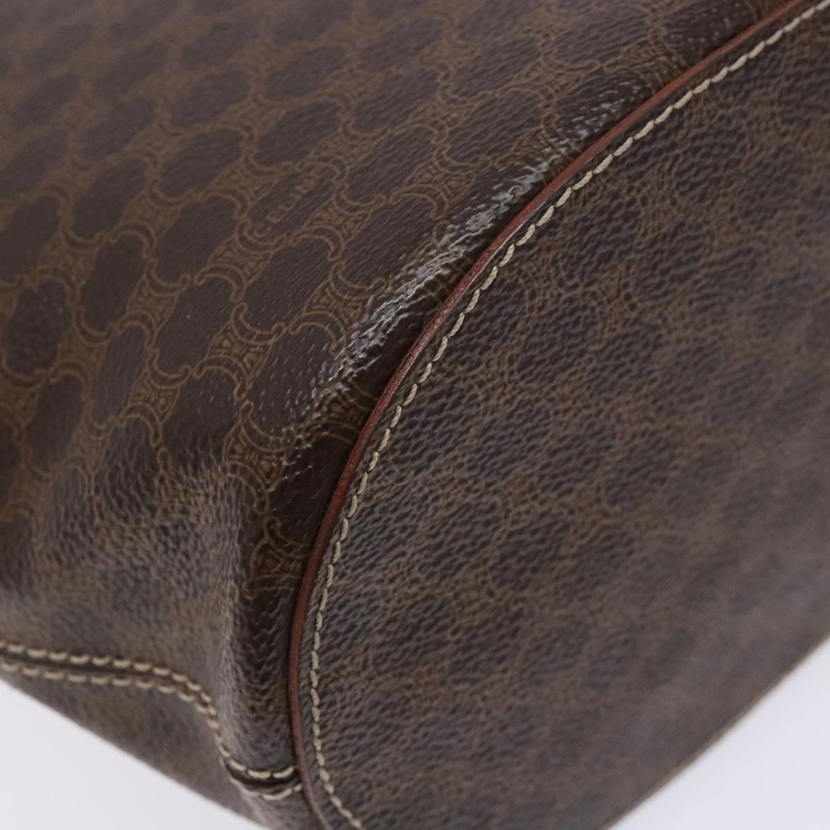 CELINE Macadam Canvas Hand Bag PVC Leather Brown Gold Auth ep9884