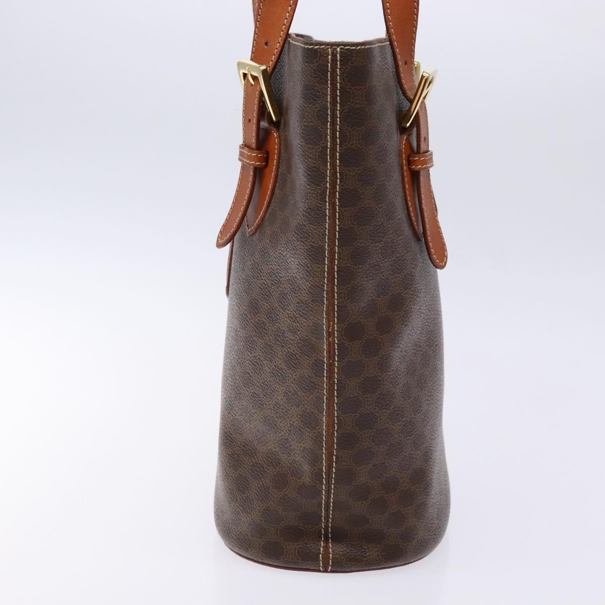 CELINE Macadam Canvas Hand Bag PVC Leather Brown Gold Auth ep9884