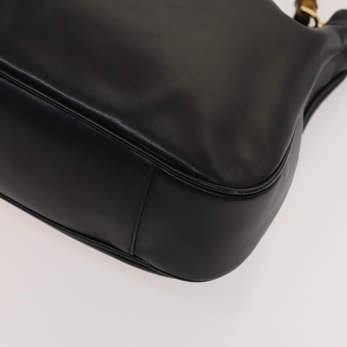 GUCCI Bamboo Hand Bag Leather 2way Black Gold Auth ep9886