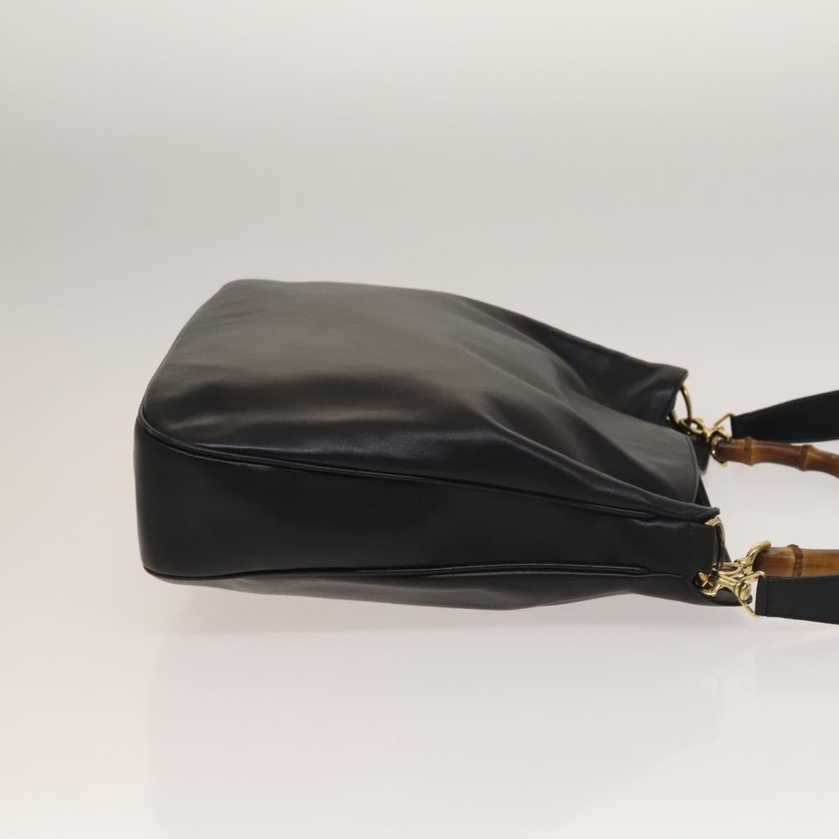 GUCCI Bamboo Hand Bag Leather 2way Black Gold Auth ep9886