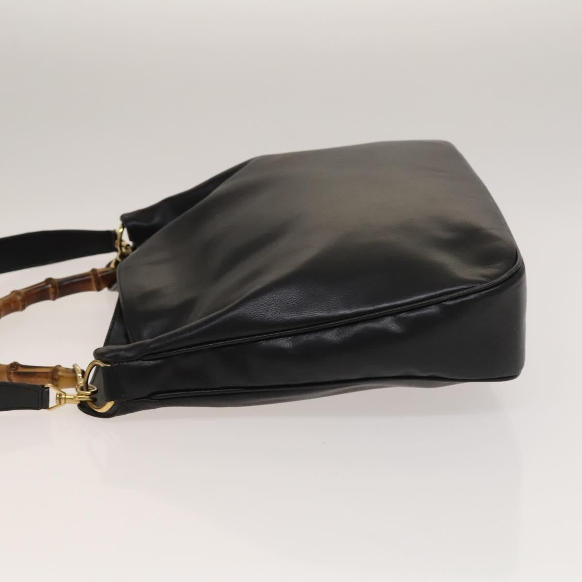 GUCCI Bamboo Hand Bag Leather 2way Black Gold Auth ep9886