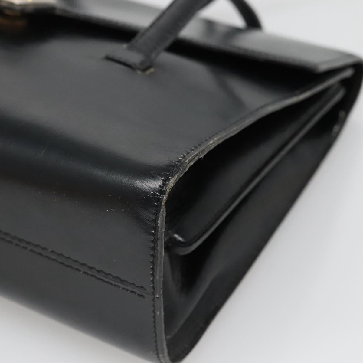 Christian Dior Hand Bag Leather Black Gold Auth ep9887