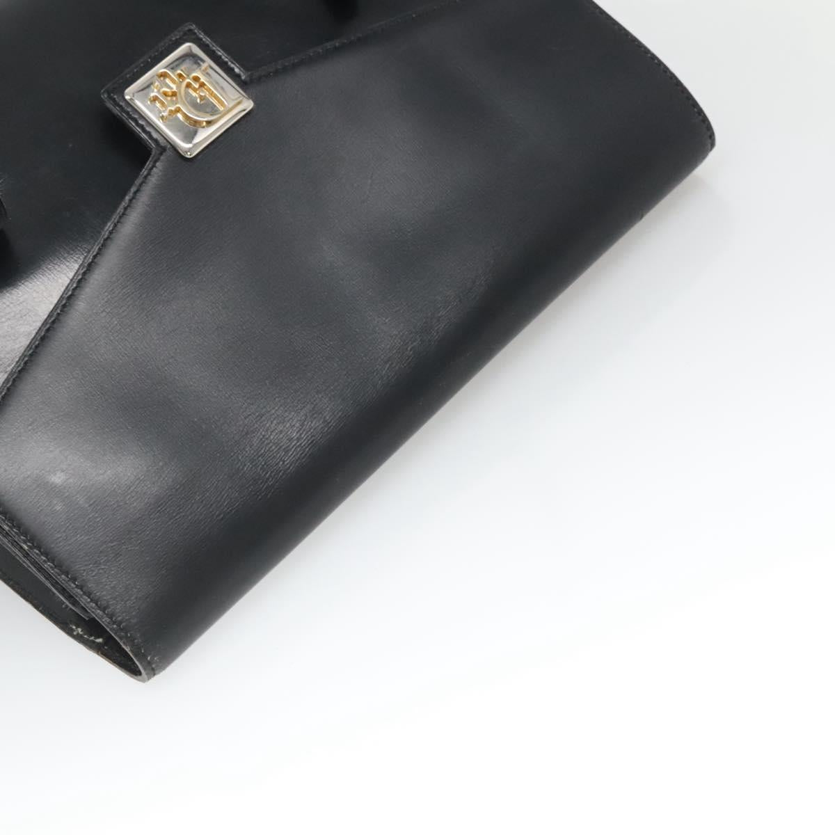 Christian Dior Hand Bag Leather Black Gold Auth ep9887